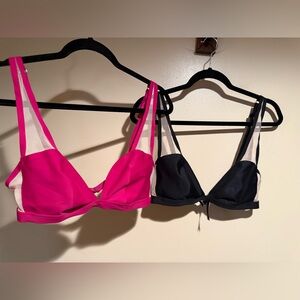 Women’s Colorblock Triangle Bralette - Hot Pink & Black